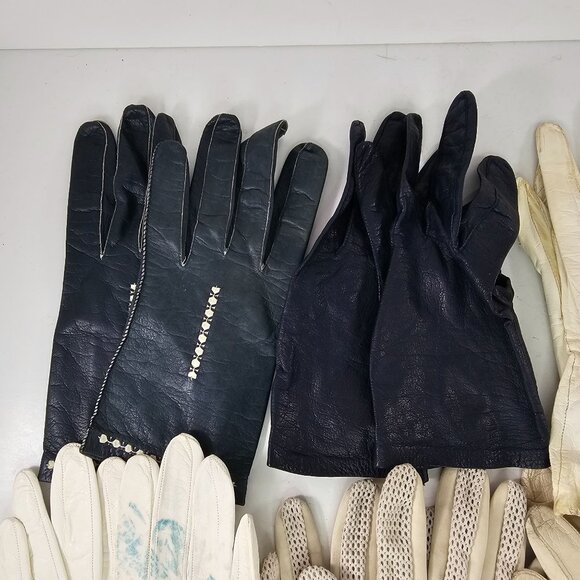Vintage Gloves Leather Mesh Lot 8 Pairs Mixed Styles Sizes Prop Theater Costume - Picture 6 of 15